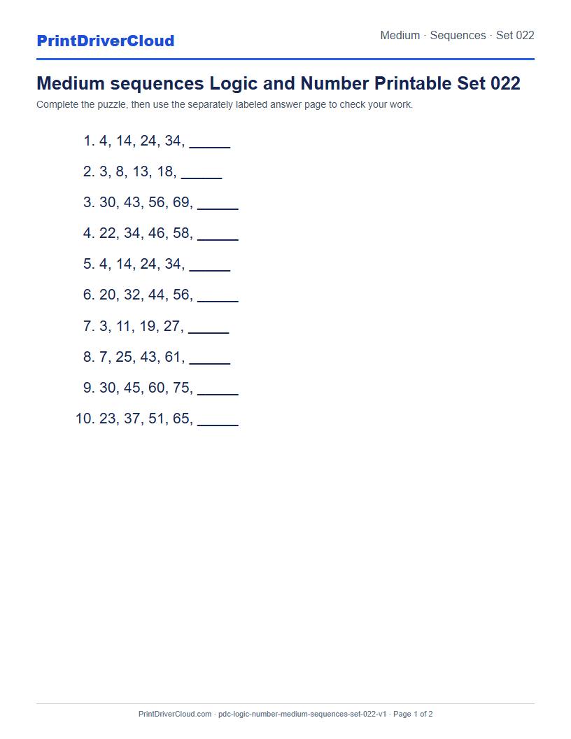 Preview of Medium sequences Logic and Number Printable Set 022