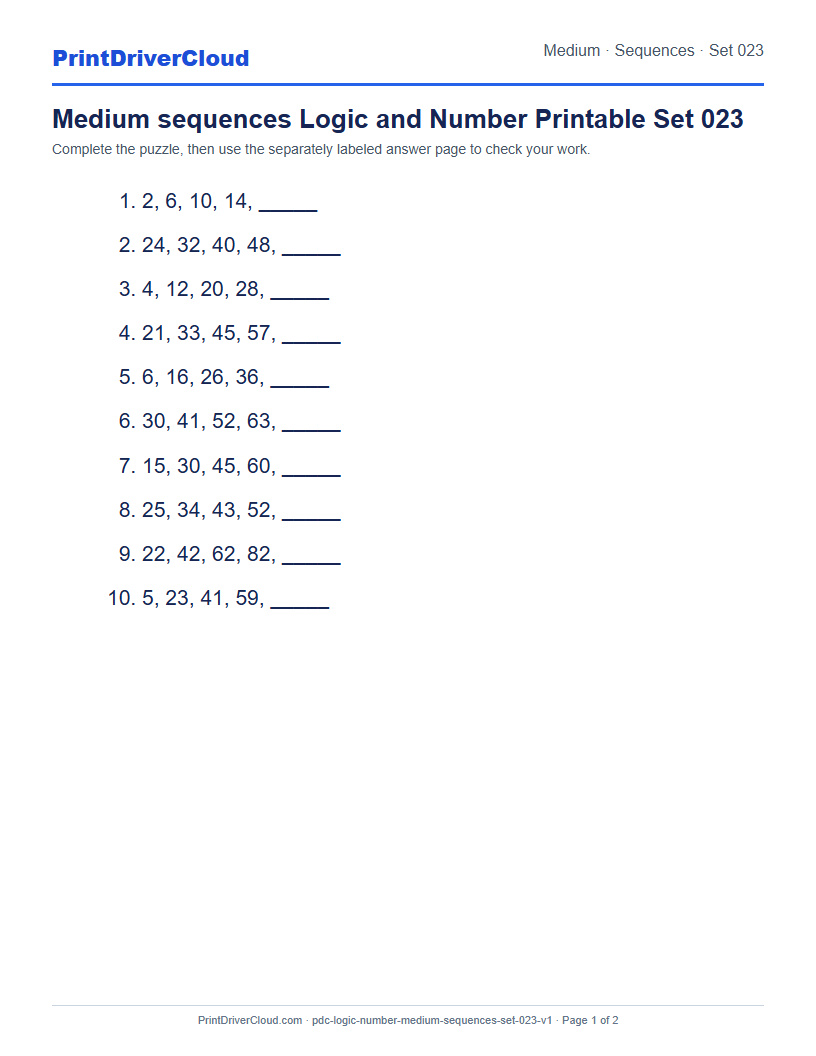 Preview of Medium sequences Logic and Number Printable Set 023