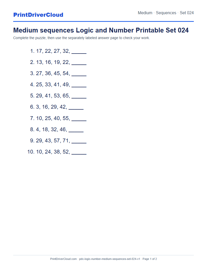 Preview of Medium sequences Logic and Number Printable Set 024
