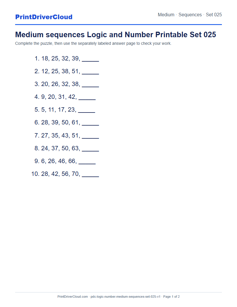 Preview of Medium sequences Logic and Number Printable Set 025
