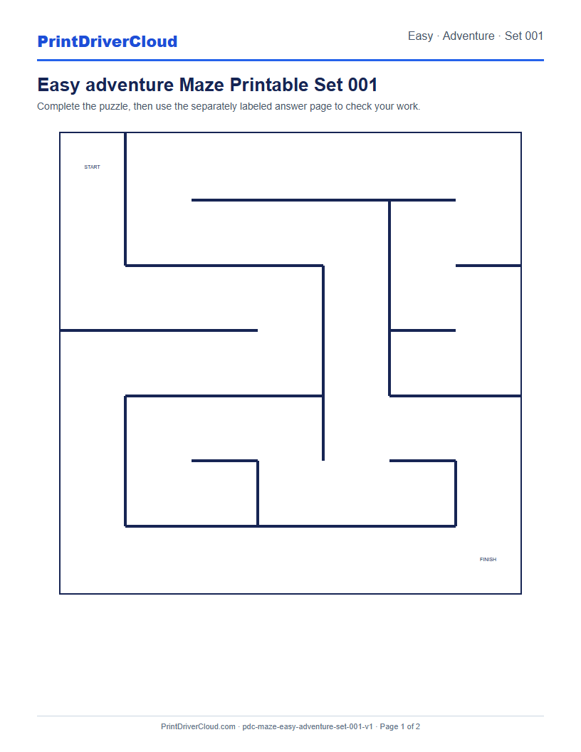 Preview of Easy adventure Maze Printable Set 001