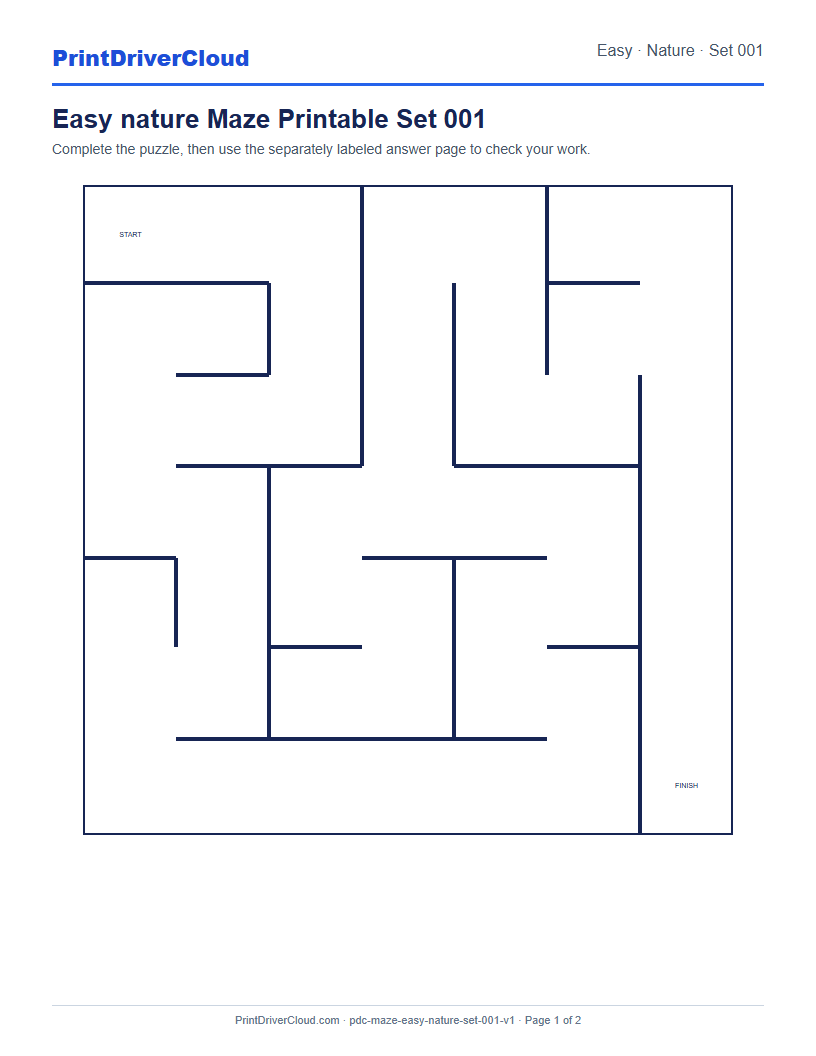 Preview of Easy nature Maze Printable Set 001