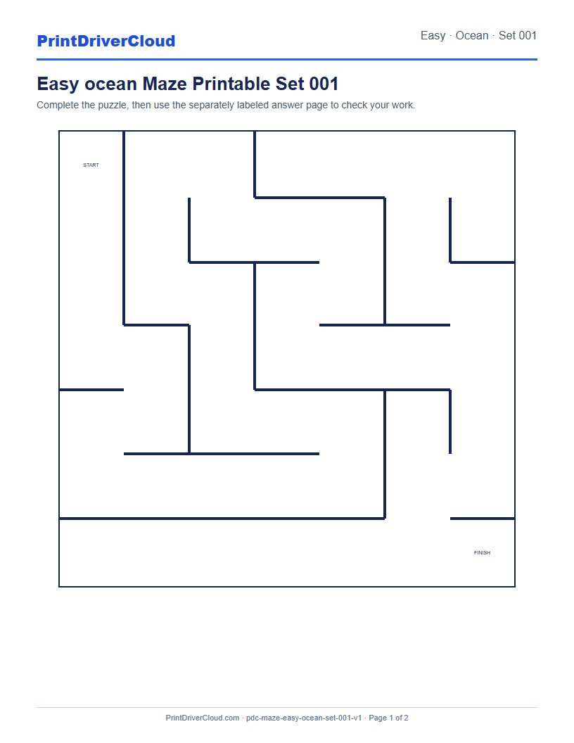Preview of Easy ocean Maze Printable Set 001