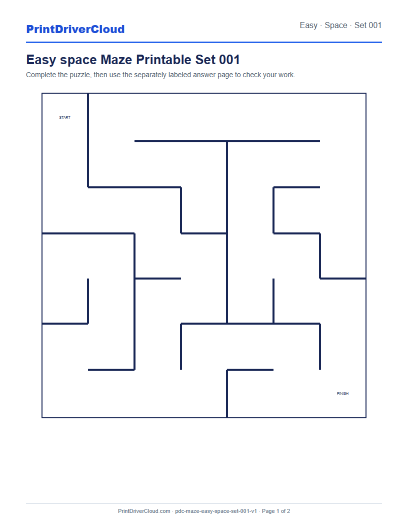Preview of Easy space Maze Printable Set 001
