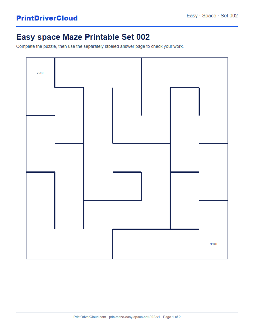 Preview of Easy space Maze Printable Set 002