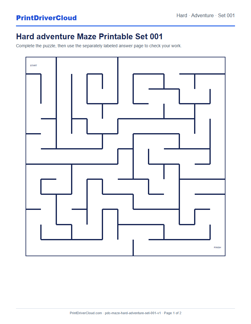 Preview of Hard adventure Maze Printable Set 001