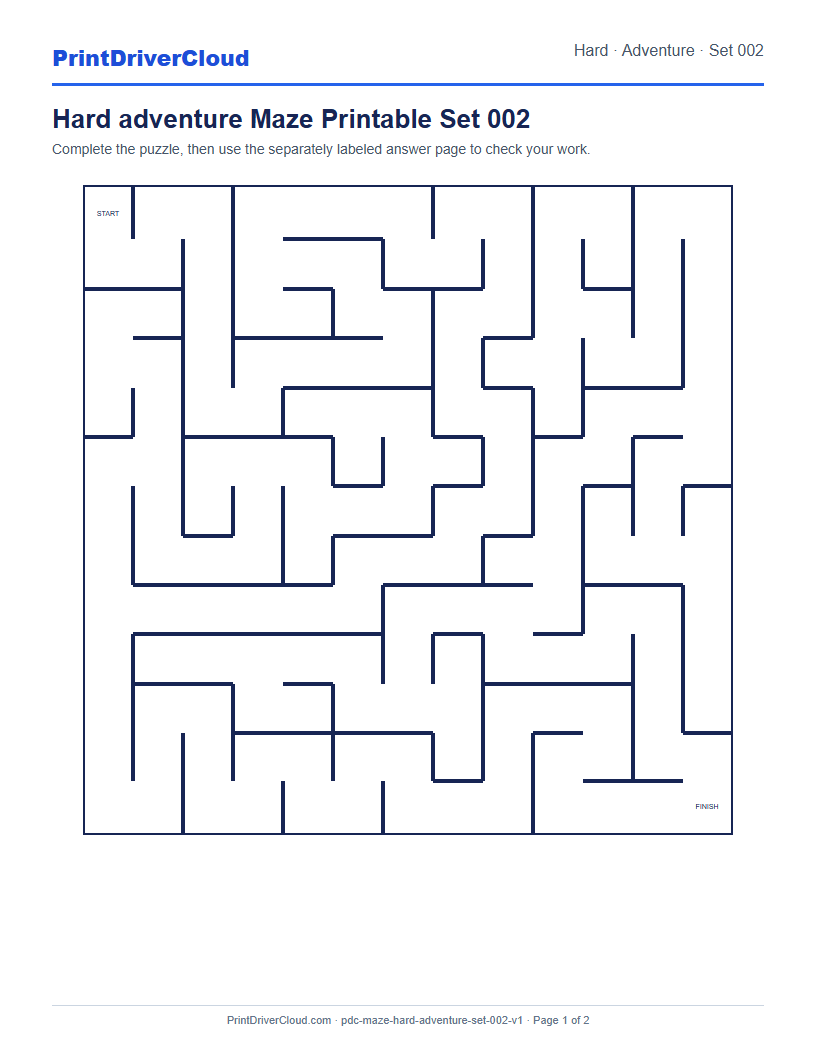 Preview of Hard adventure Maze Printable Set 002