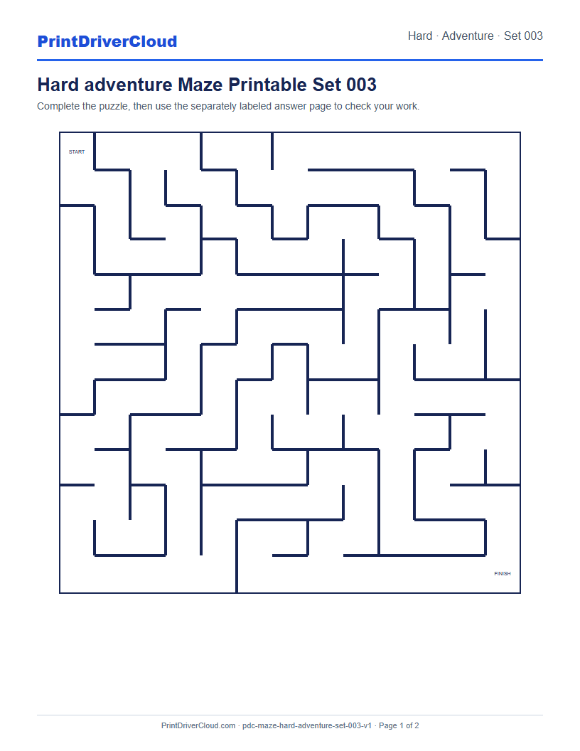 Preview of Hard adventure Maze Printable Set 003