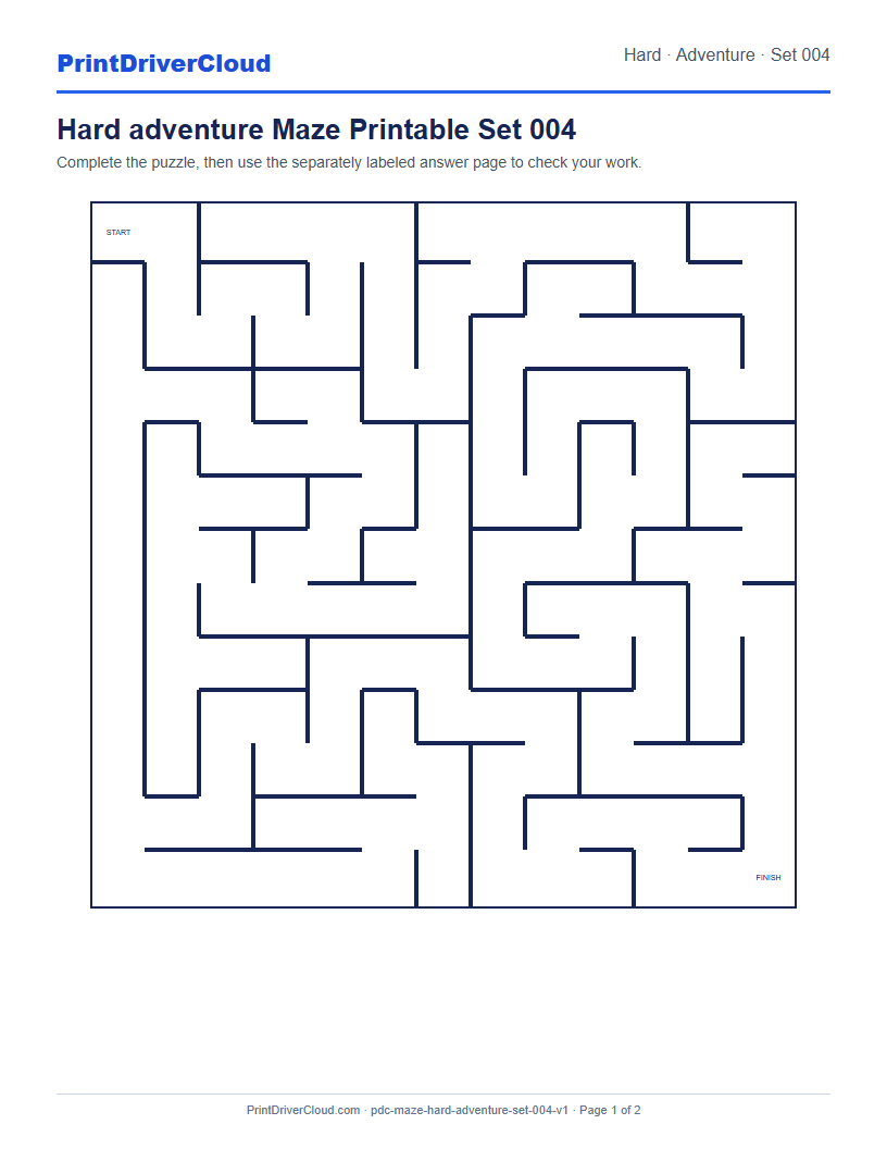 Preview of Hard adventure Maze Printable Set 004