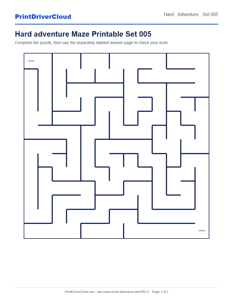 Preview of Hard adventure Maze Printable Set 005