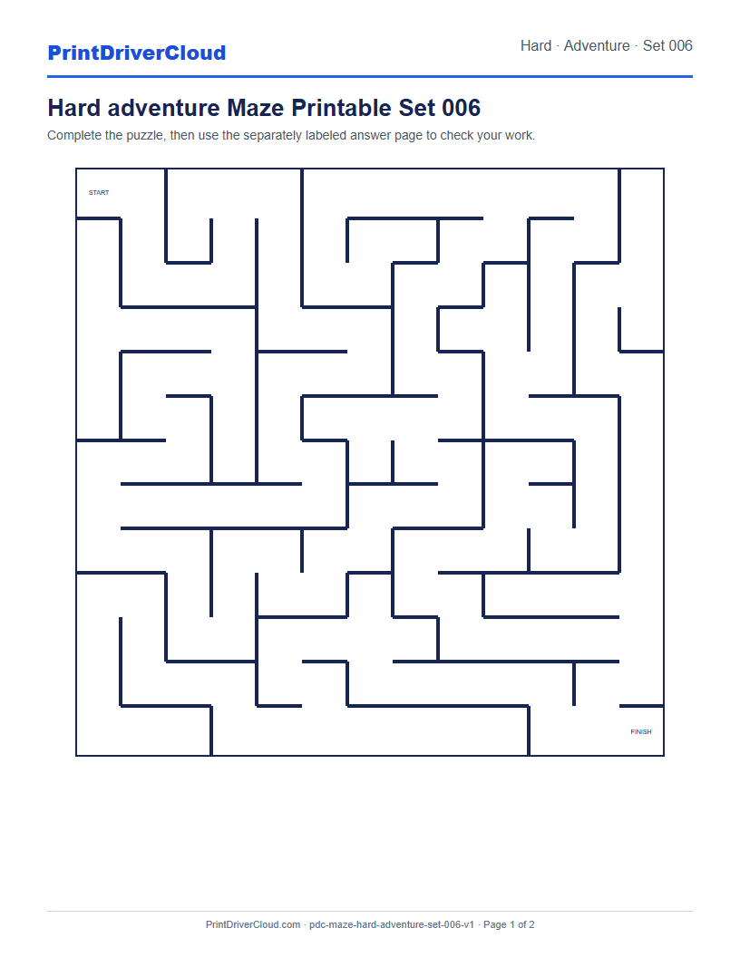 Preview of Hard adventure Maze Printable Set 006