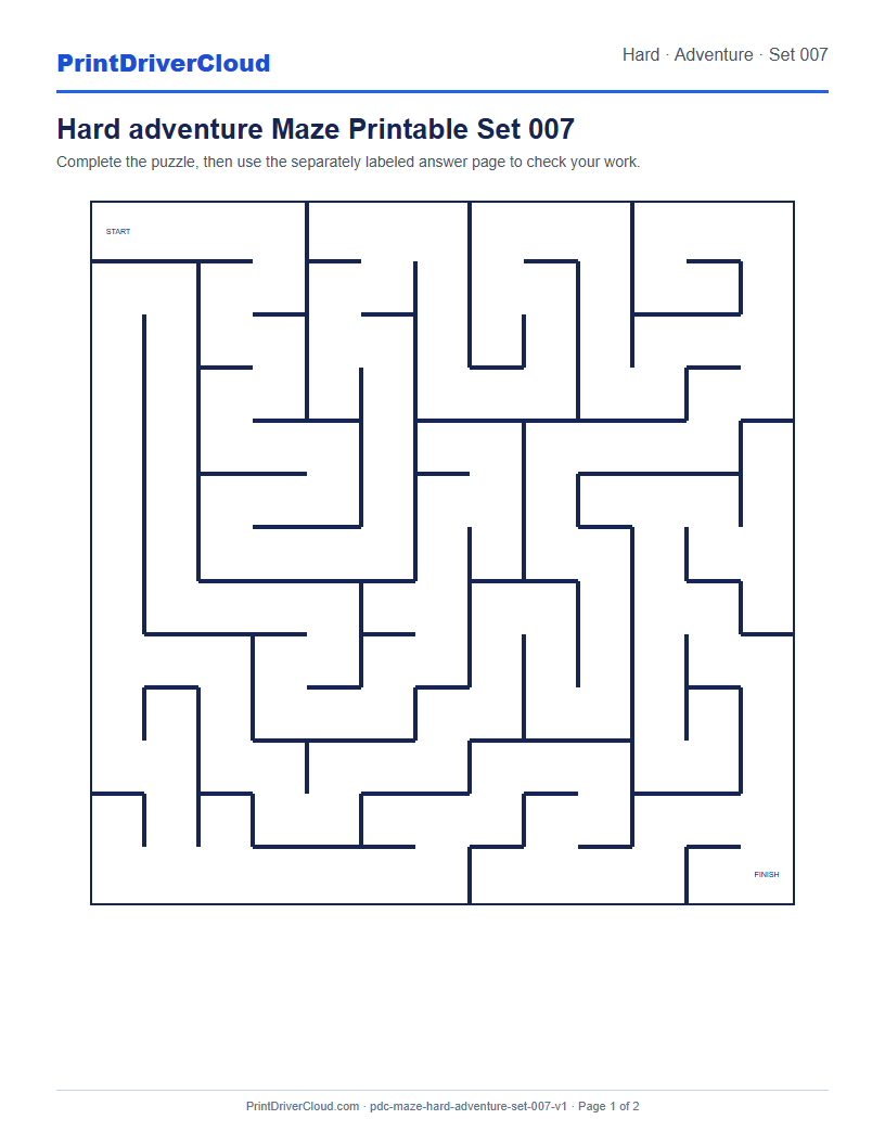 Preview of Hard adventure Maze Printable Set 007