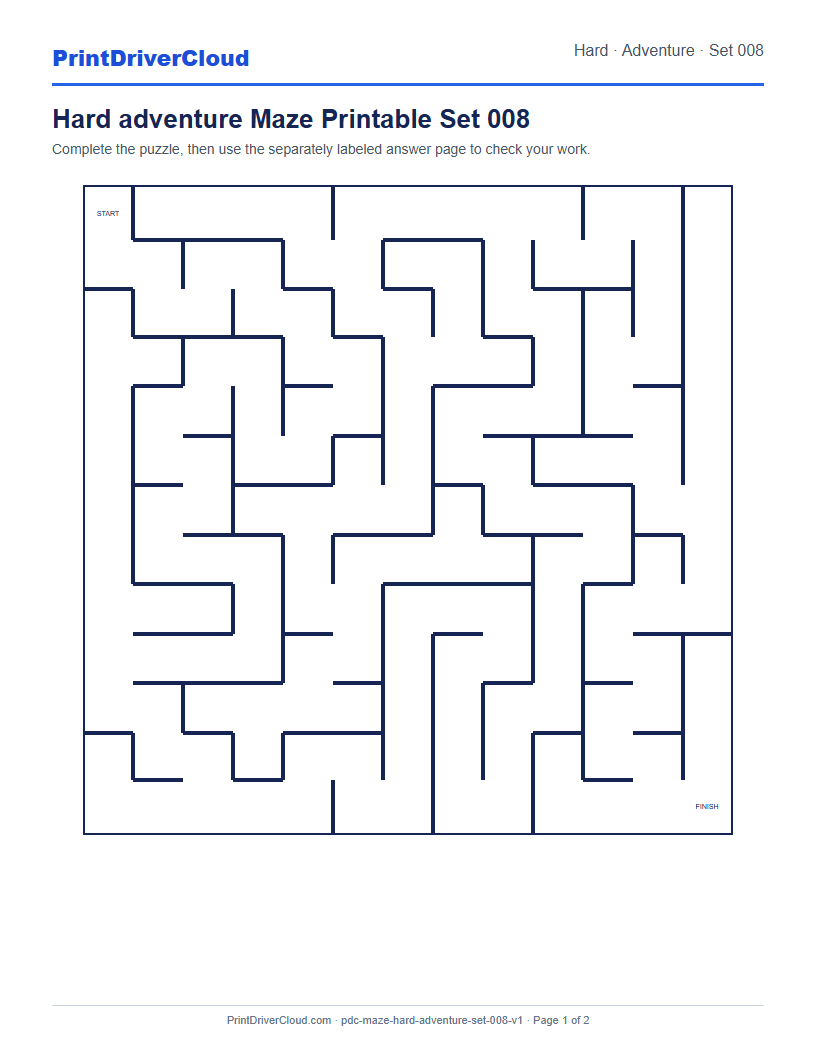 Preview of Hard adventure Maze Printable Set 008