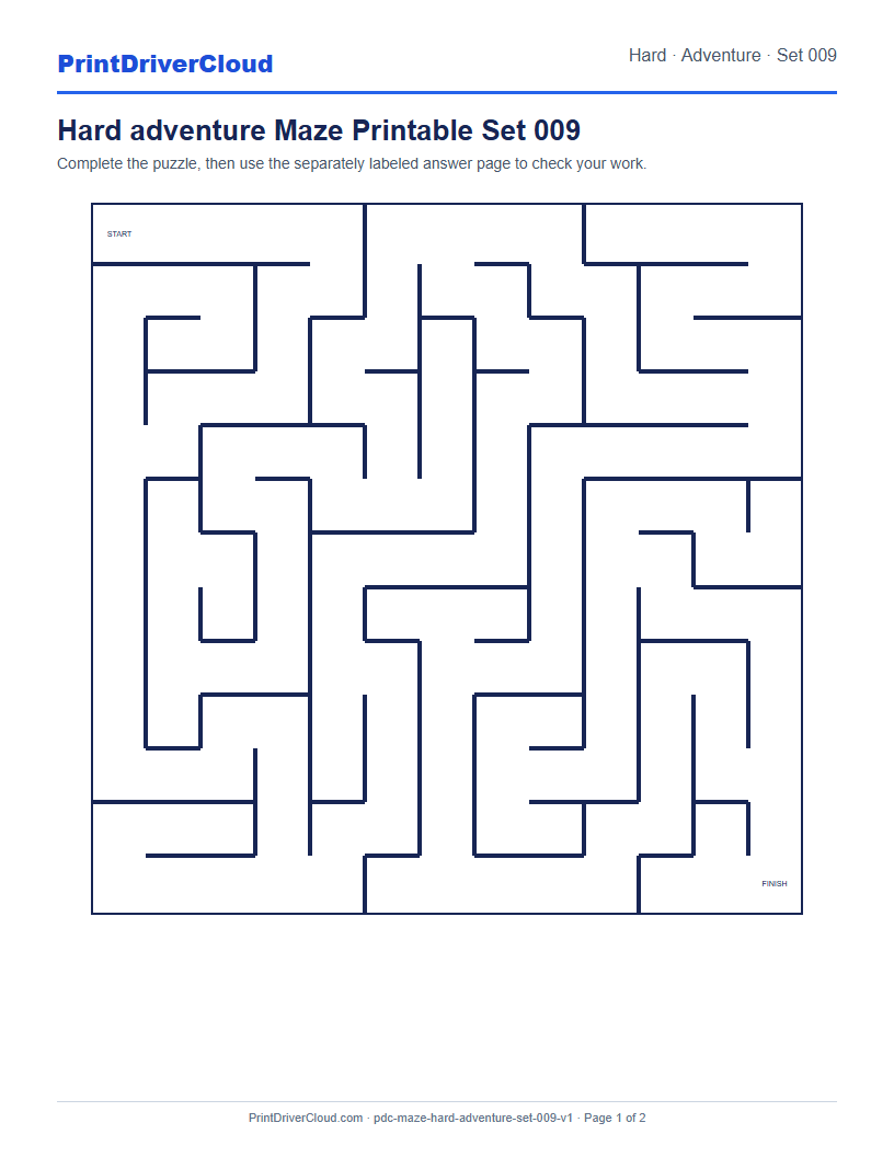 Preview of Hard adventure Maze Printable Set 009