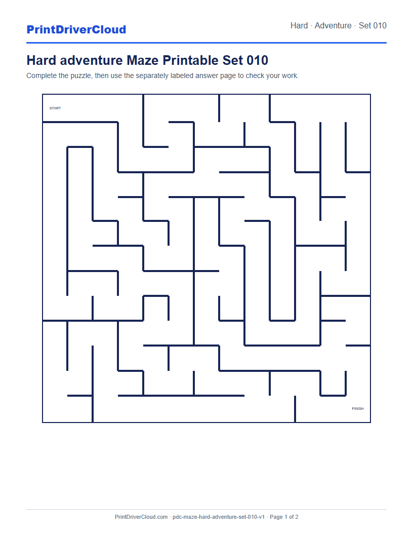 Preview of Hard adventure Maze Printable Set 010