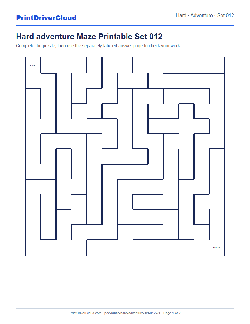 Preview of Hard adventure Maze Printable Set 012