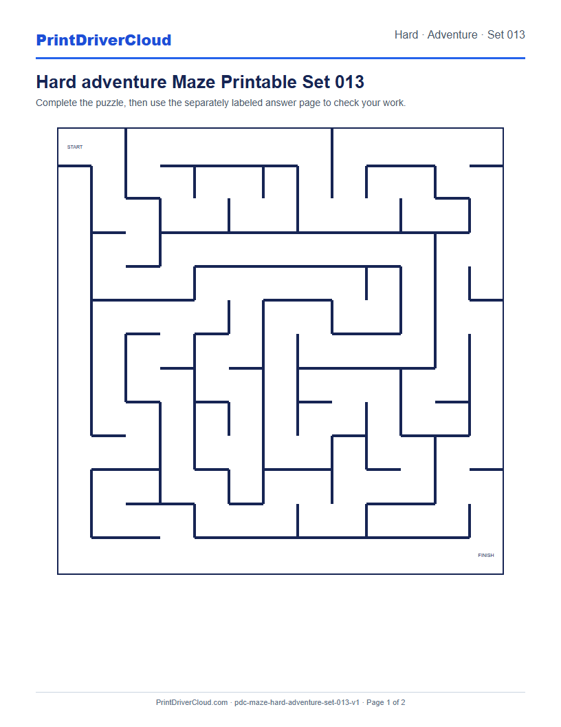 Preview of Hard adventure Maze Printable Set 013