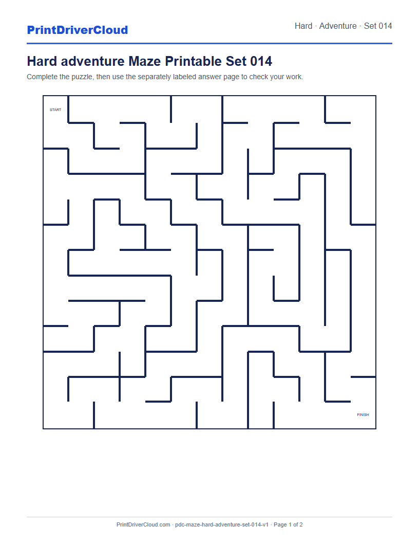 Preview of Hard adventure Maze Printable Set 014