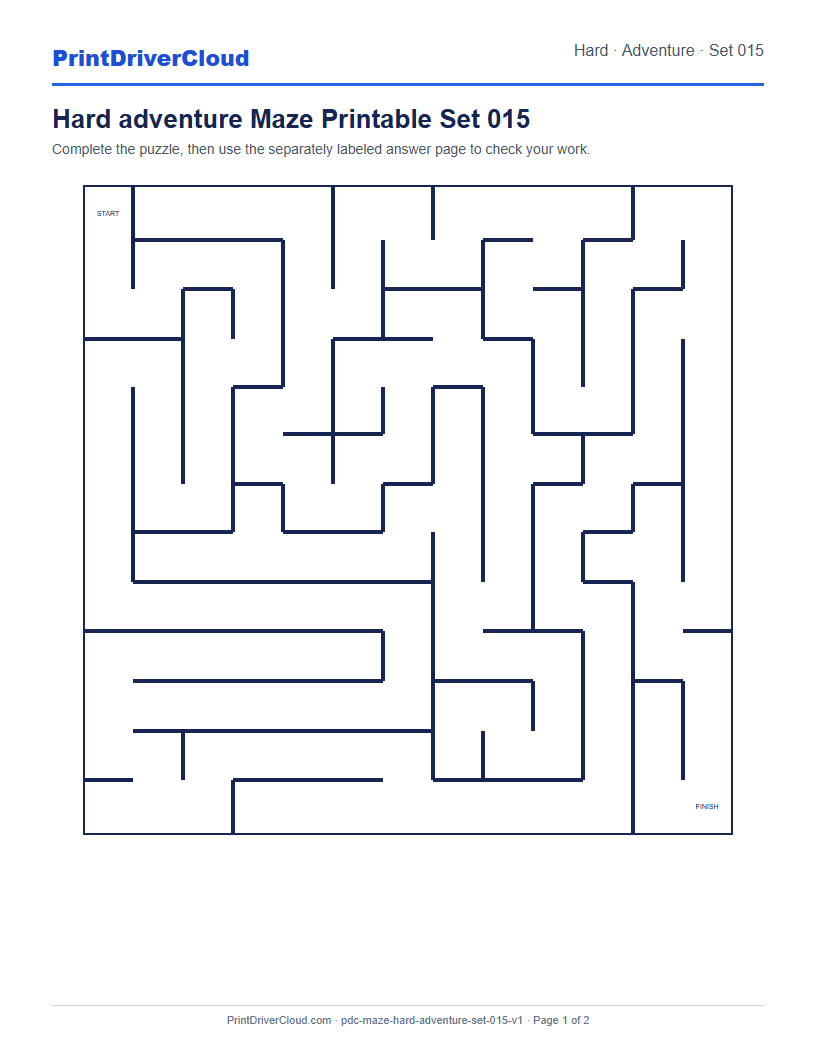 Preview of Hard adventure Maze Printable Set 015