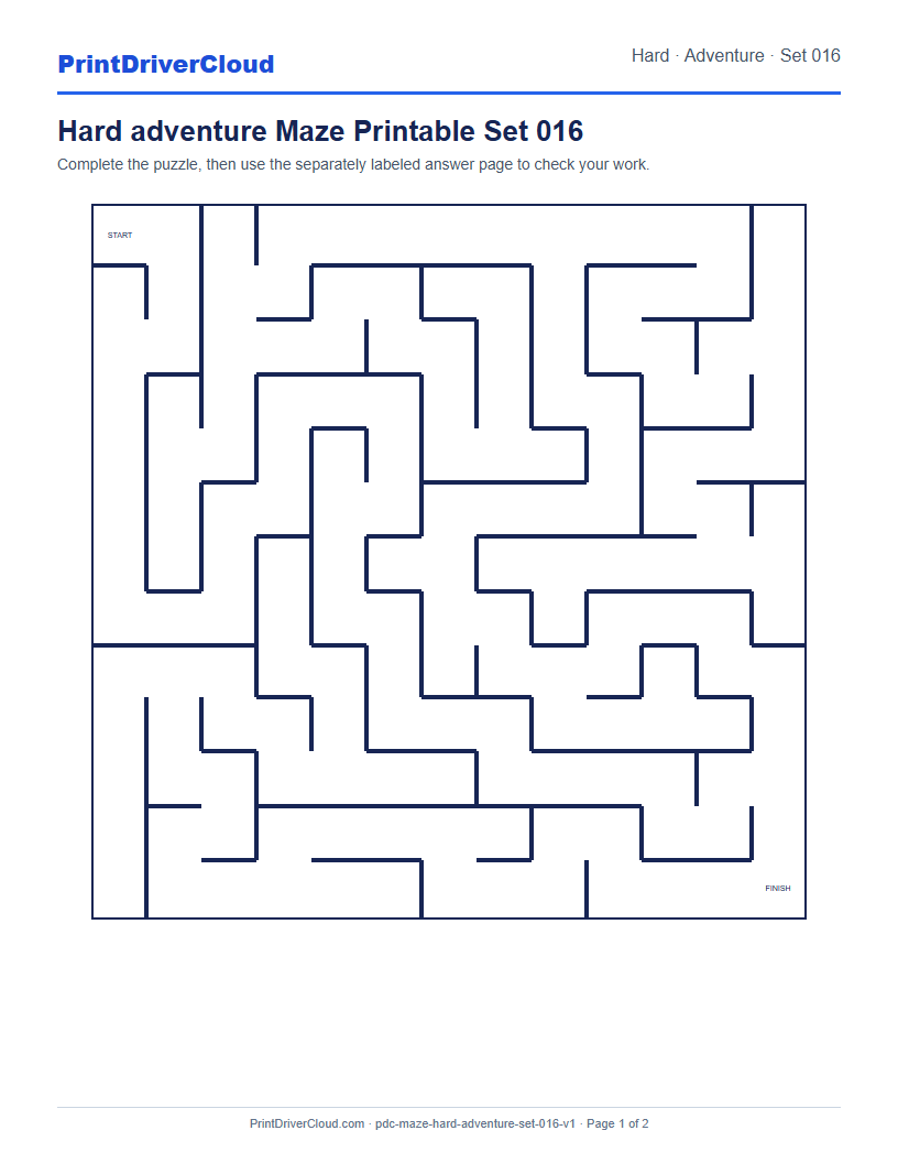 Preview of Hard adventure Maze Printable Set 016