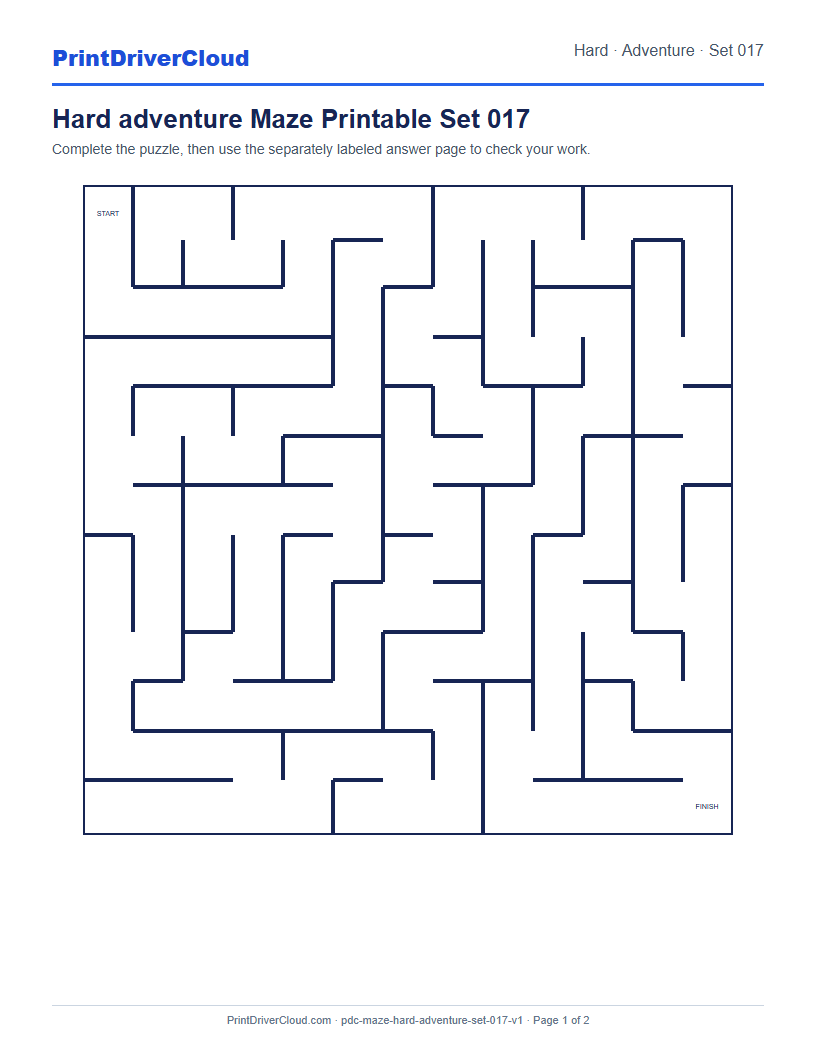 Preview of Hard adventure Maze Printable Set 017