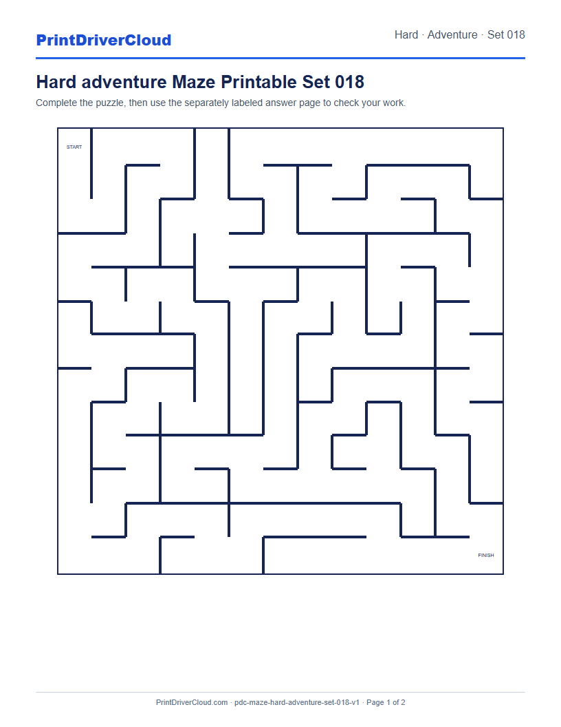 Preview of Hard adventure Maze Printable Set 018