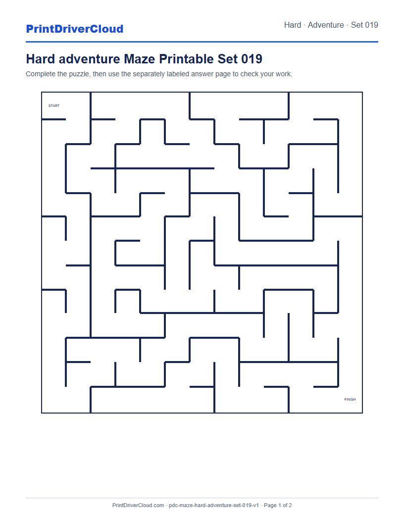 Preview of Hard adventure Maze Printable Set 019