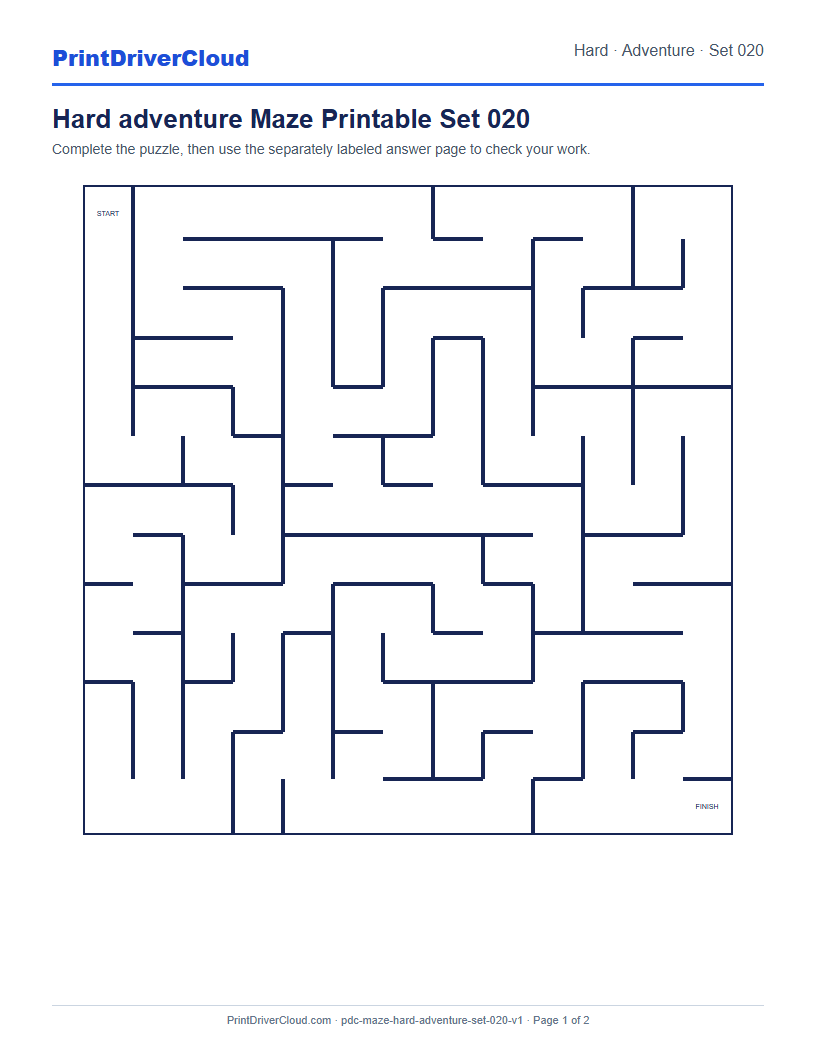 Preview of Hard adventure Maze Printable Set 020