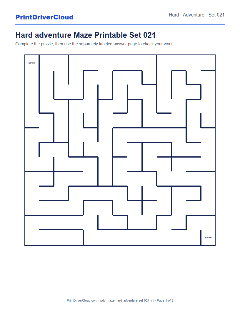 Preview of Hard adventure Maze Printable Set 021