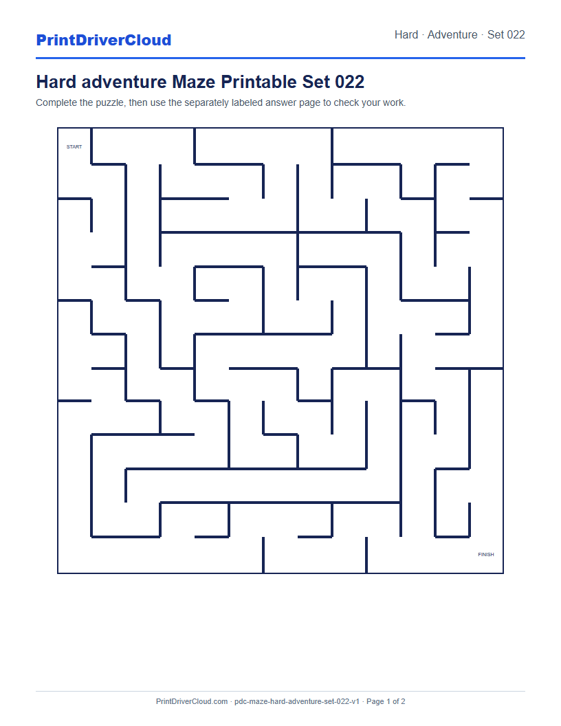Preview of Hard adventure Maze Printable Set 022