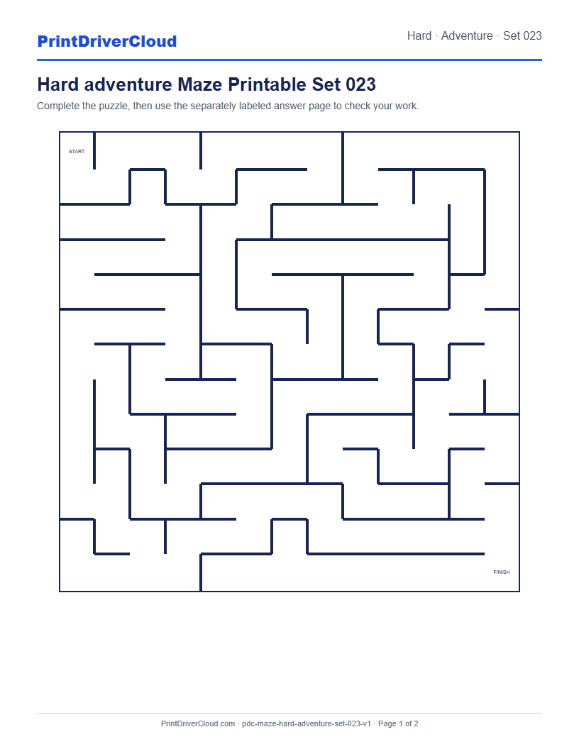 Preview of Hard adventure Maze Printable Set 023