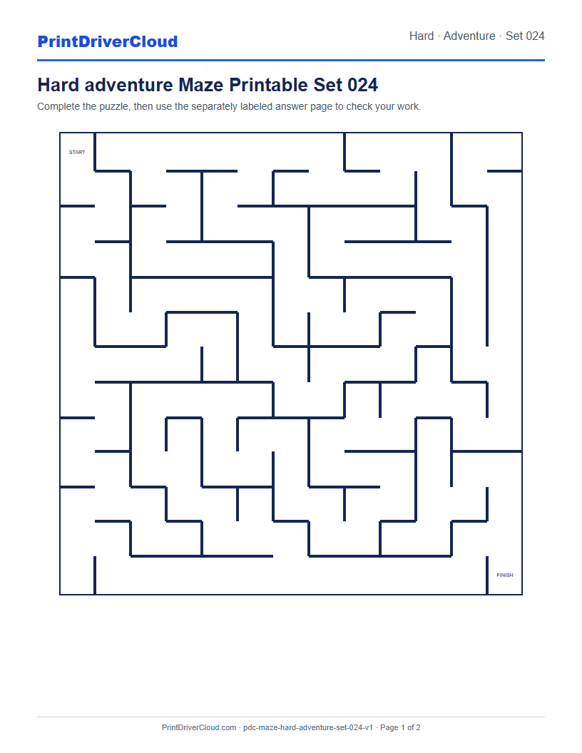 Preview of Hard adventure Maze Printable Set 024