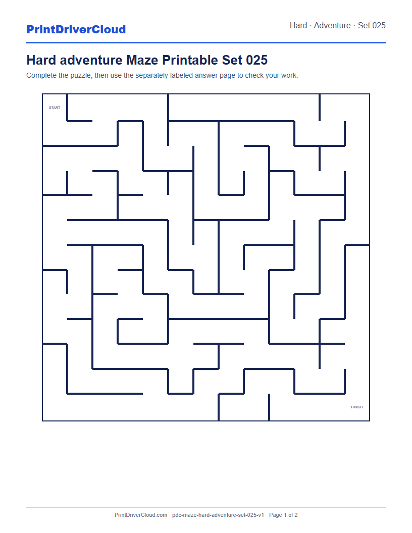 Preview of Hard adventure Maze Printable Set 025