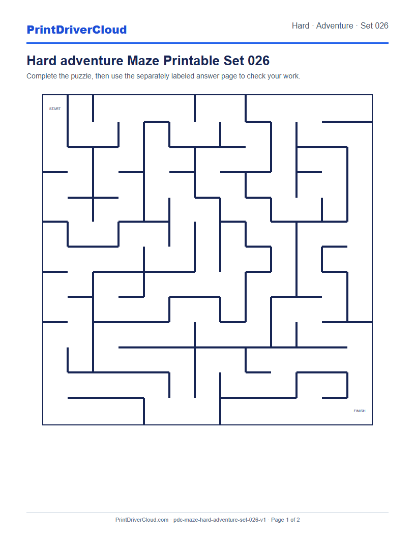 Preview of Hard adventure Maze Printable Set 026