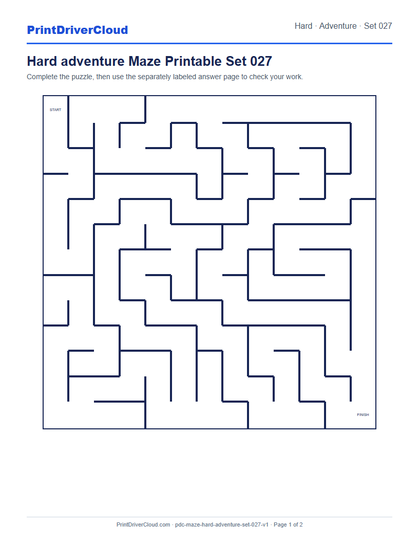 Preview of Hard adventure Maze Printable Set 027