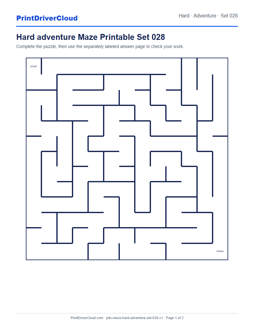 Preview of Hard adventure Maze Printable Set 028