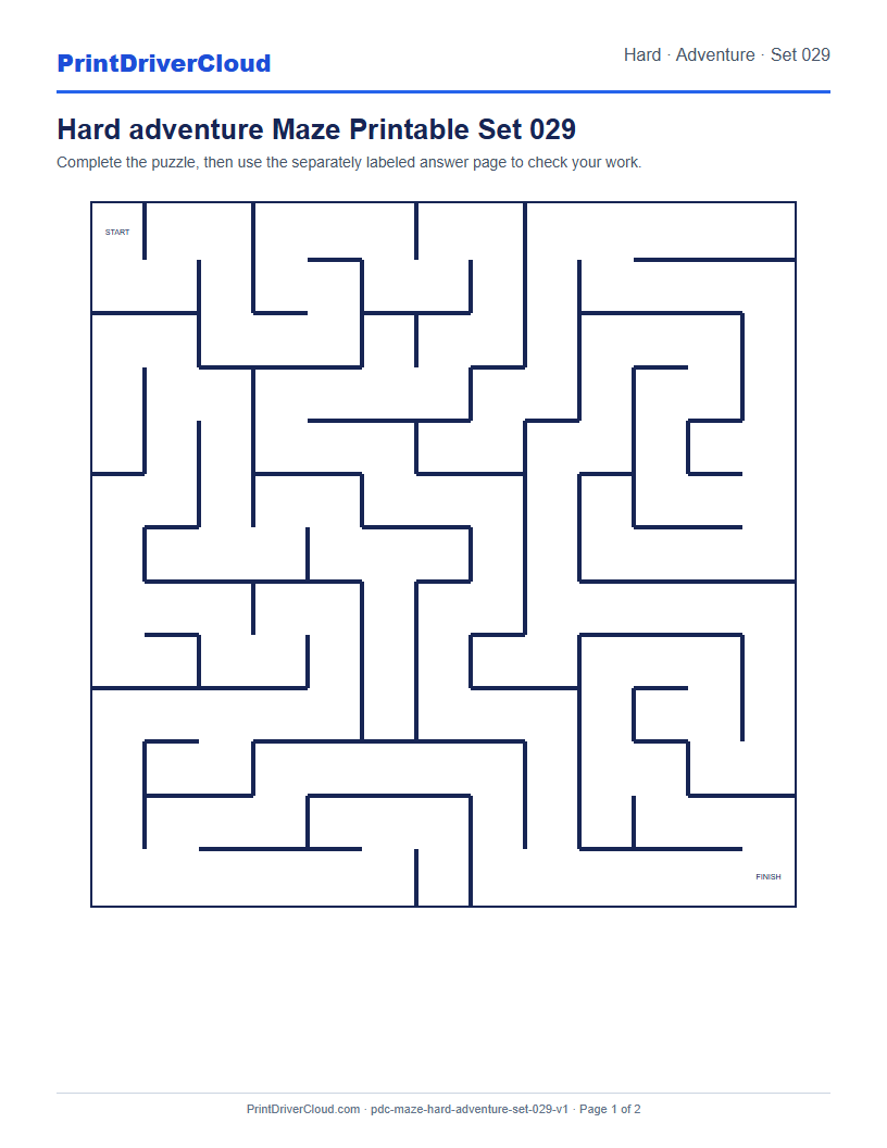 Preview of Hard adventure Maze Printable Set 029