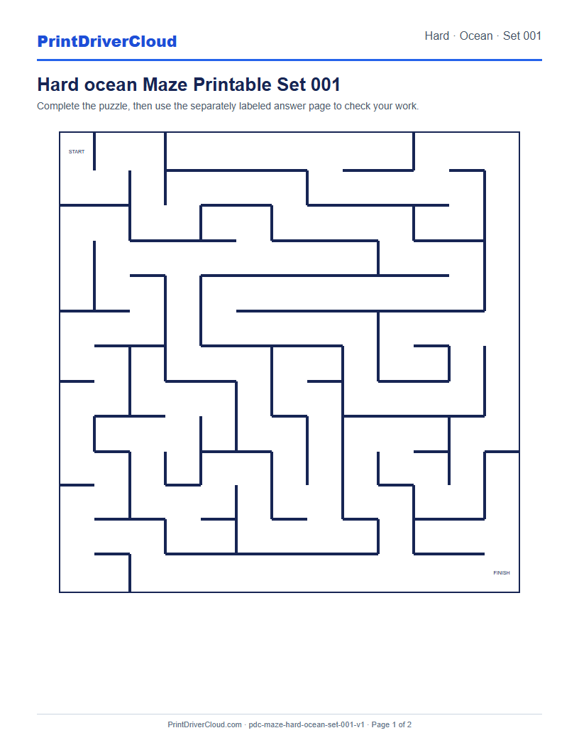Preview of Hard ocean Maze Printable Set 001