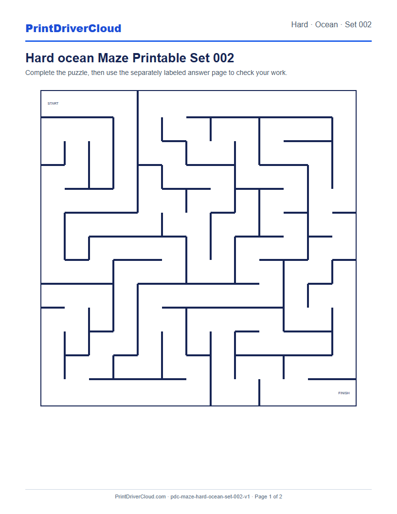 Preview of Hard ocean Maze Printable Set 002