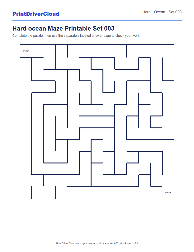 Preview of Hard ocean Maze Printable Set 003