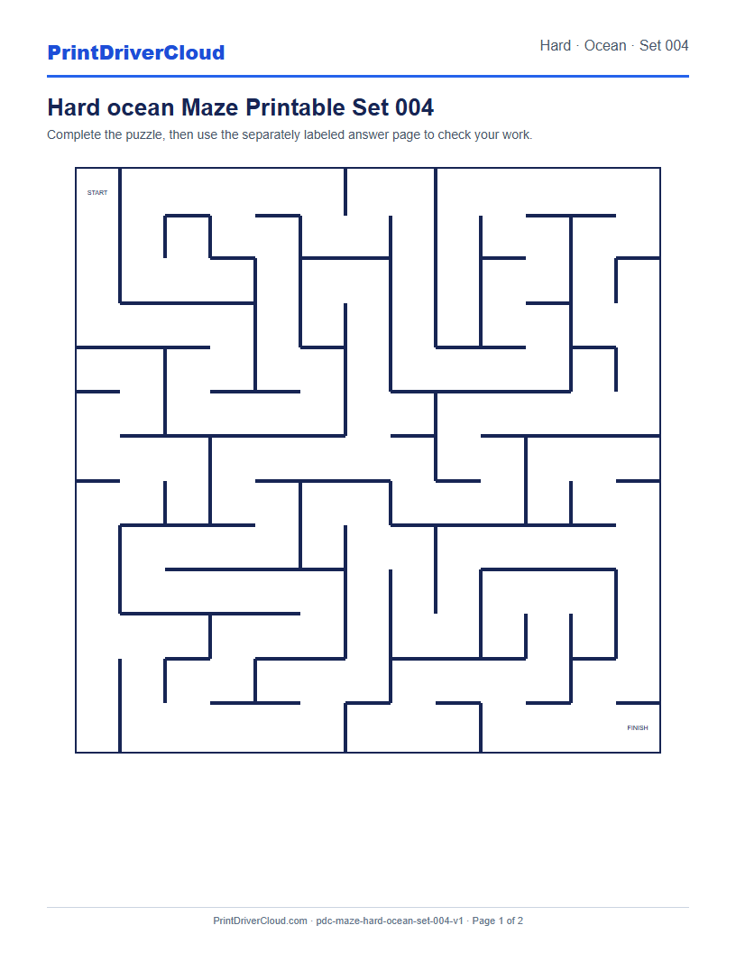 Preview of Hard ocean Maze Printable Set 004