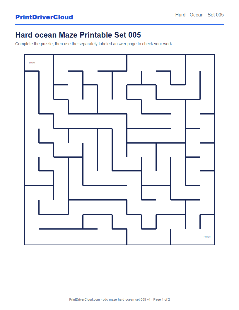 Preview of Hard ocean Maze Printable Set 005