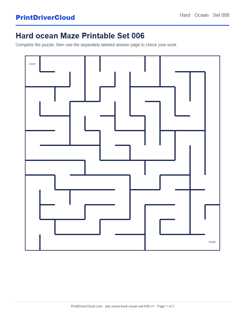 Preview of Hard ocean Maze Printable Set 006