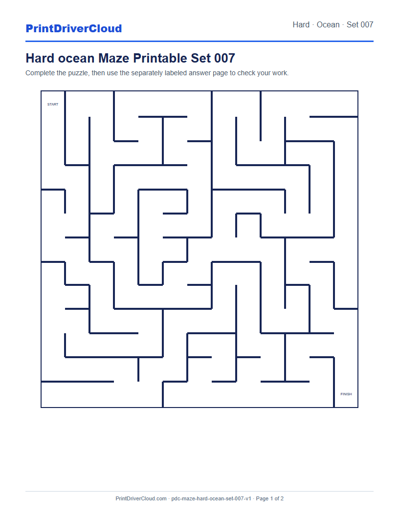Preview of Hard ocean Maze Printable Set 007