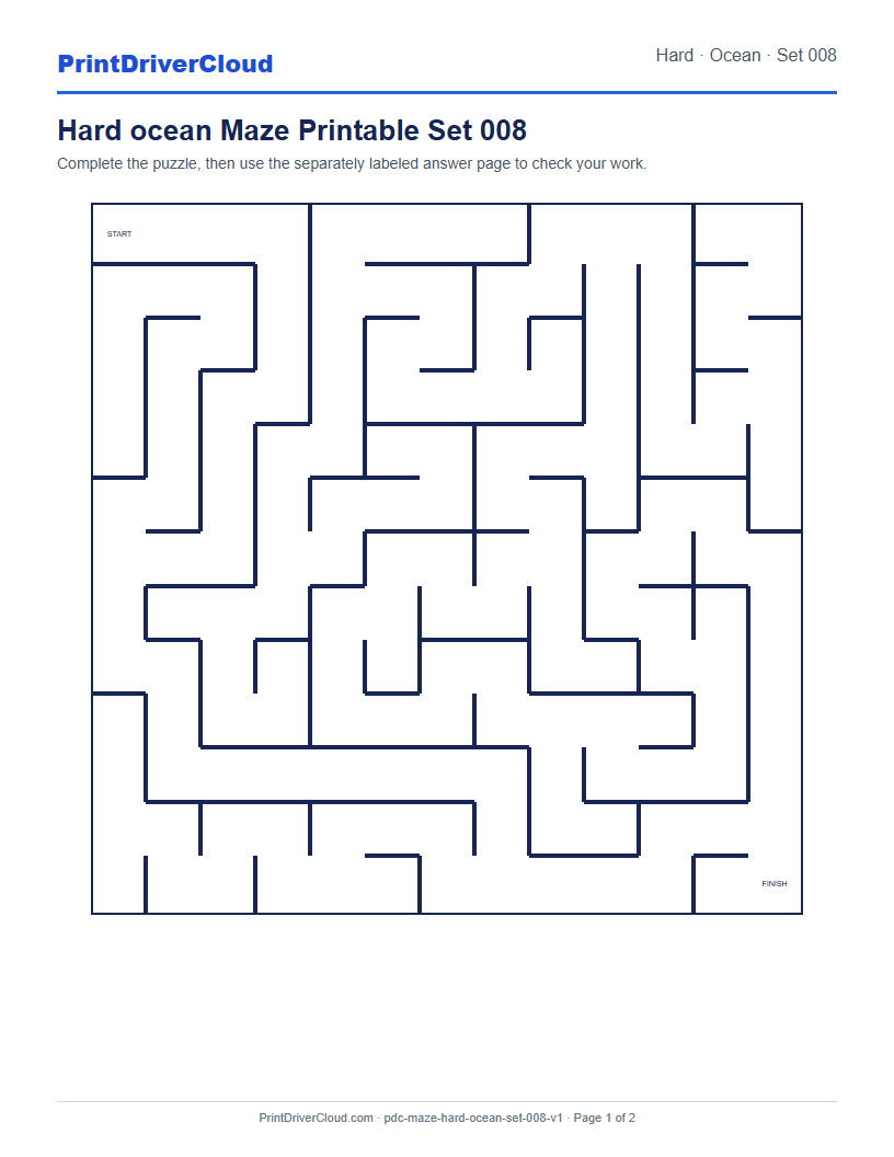 Preview of Hard ocean Maze Printable Set 008