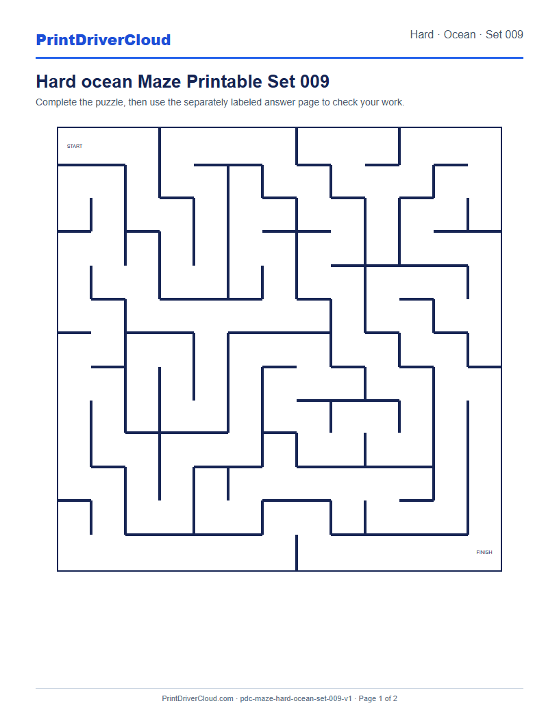 Preview of Hard ocean Maze Printable Set 009