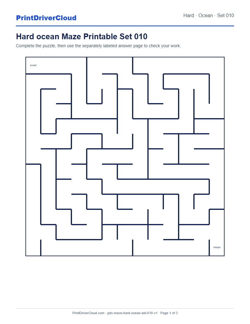Preview of Hard ocean Maze Printable Set 010