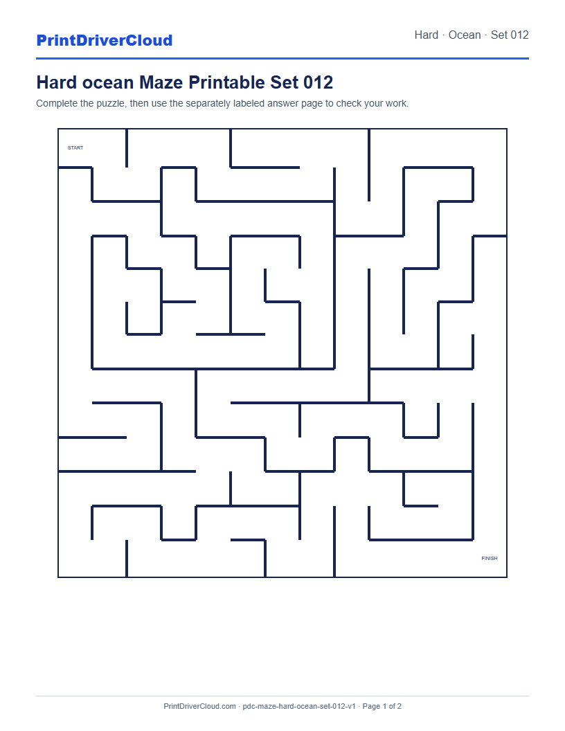 Preview of Hard ocean Maze Printable Set 012