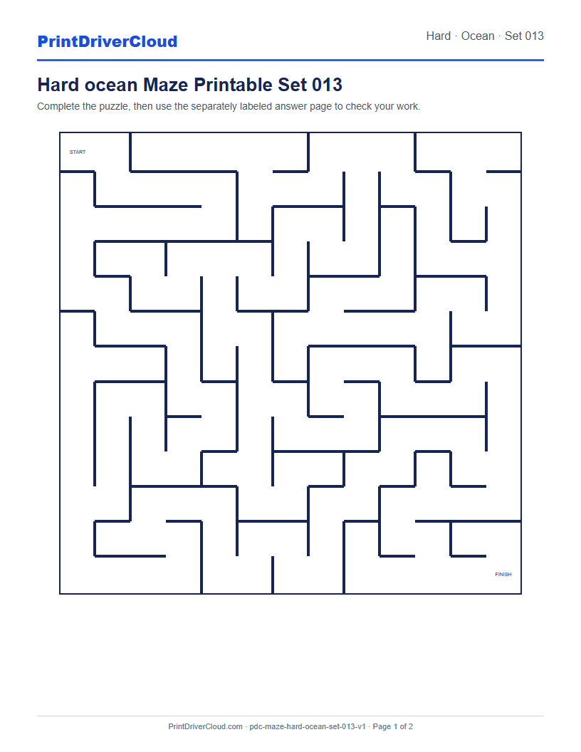 Preview of Hard ocean Maze Printable Set 013