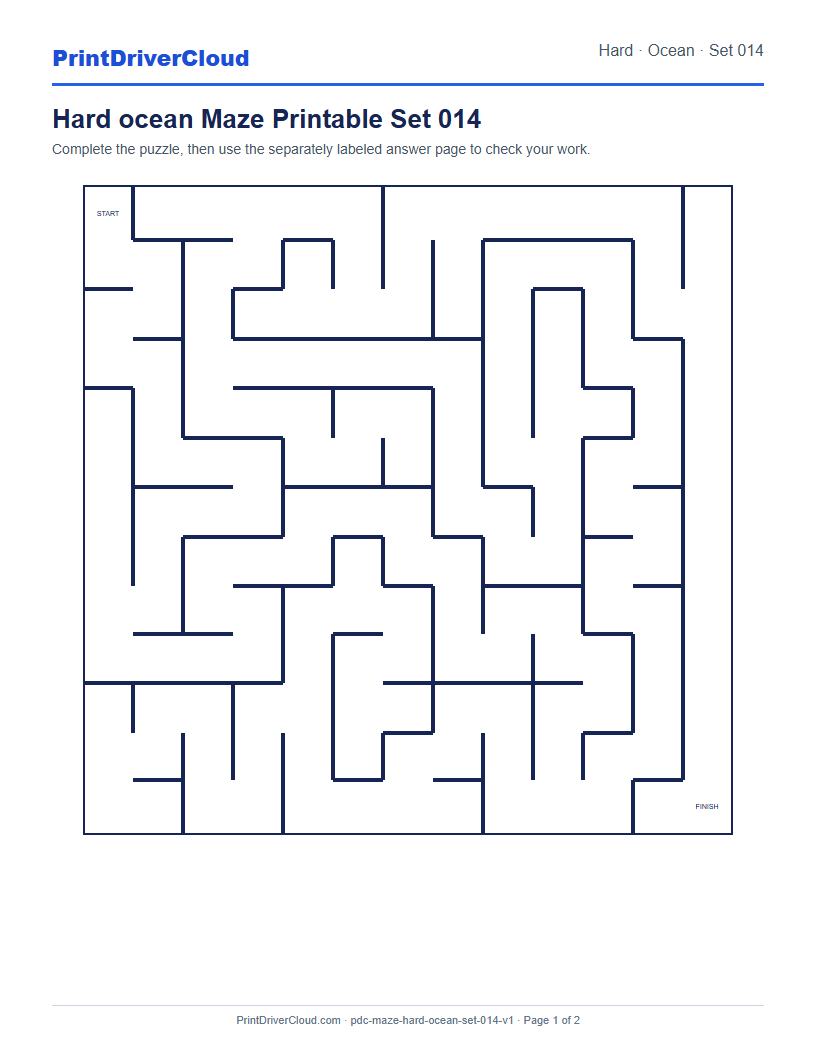 Preview of Hard ocean Maze Printable Set 014